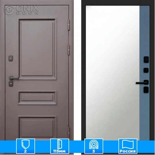 Входная дверь Престиж 124956 муар коричневый Зеркало фацет грей софт