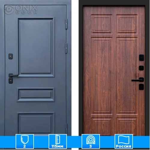 Входная дверь Престиж 125003 муар серый Орех премиум