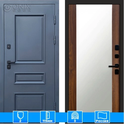 Входная дверь Престиж 125021 муар серый Зеркало дуб