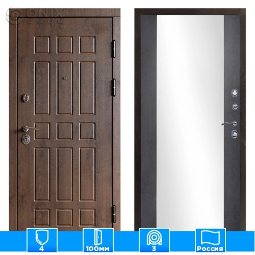 Входная дверь Престиж 125163 Зеркало бетон темный