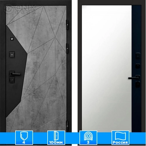 Входная дверь Престиж 125247 бетон Зеркало фацет черный кварц