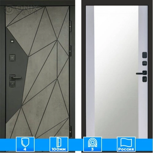 Входная дверь Престиж 125469 Бетон Зеркало белый софт