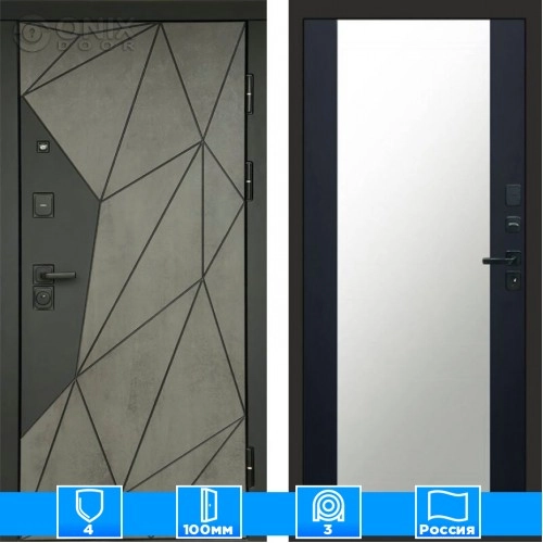 Входная дверь Престиж 125471 Бетон Зеркало черный кварц+тонировка