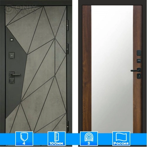 Входная дверь Престиж 125472 Бетон Зеркало дуб