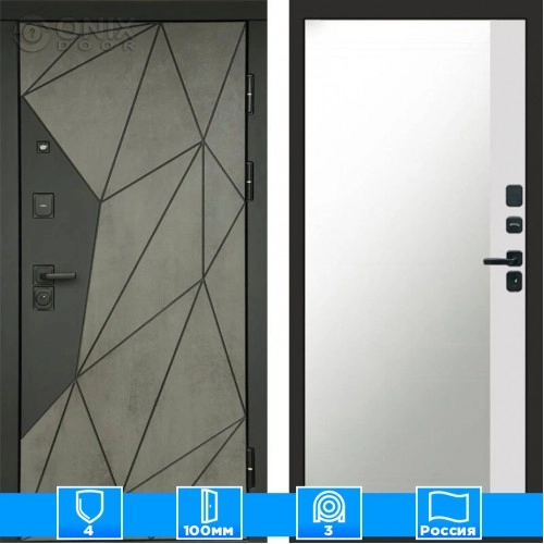 Входная дверь Престиж 125473 Бетон Зеркало фацет белый софт