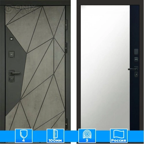 Входная дверь Престиж 125474 Бетон Зеркало фацет черный кварц