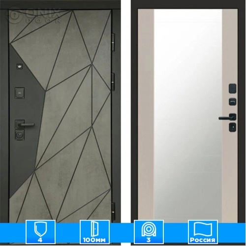 Входная дверь Престиж 125478 Бетон Зеркало слоновая кость