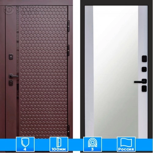 Входная дверь Престиж 125813 Шоколад Зеркало белый софт