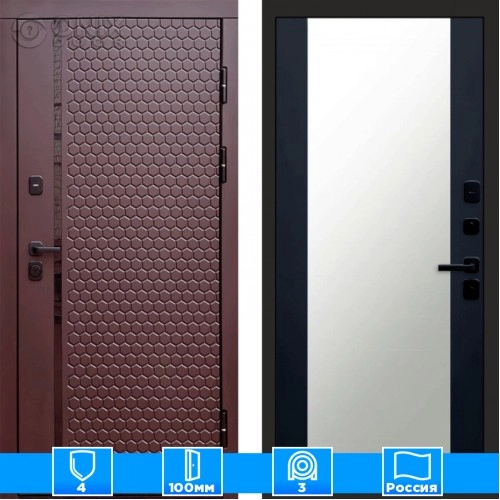 Входная дверь Престиж 125815 Шоколад Зеркало черный кварц+тонировка