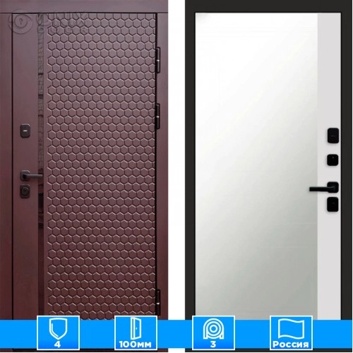 Входная дверь Престиж 125817 Шоколад Зеркало фацет белый софт