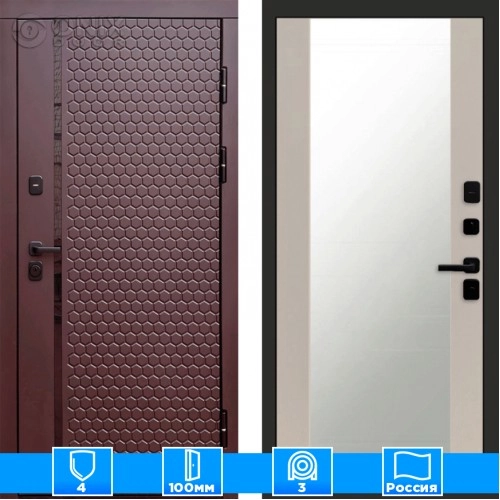 Входная дверь Престиж 125822 Шоколад Зеркало слоновая кость