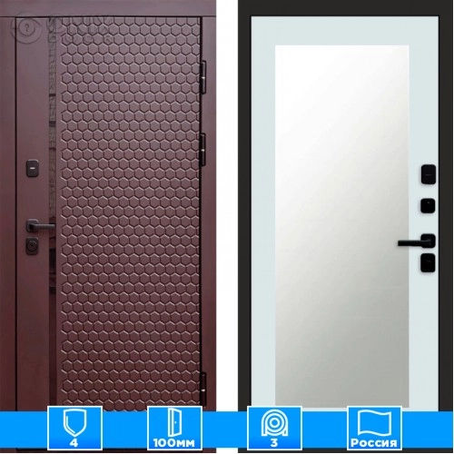 Входная дверь Престиж 125823 Шоколад Зеркало триумф белый софт