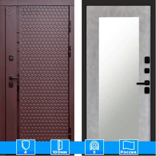 Входная дверь Престиж 125824 Шоколад Зеркало триумф бетон светлый