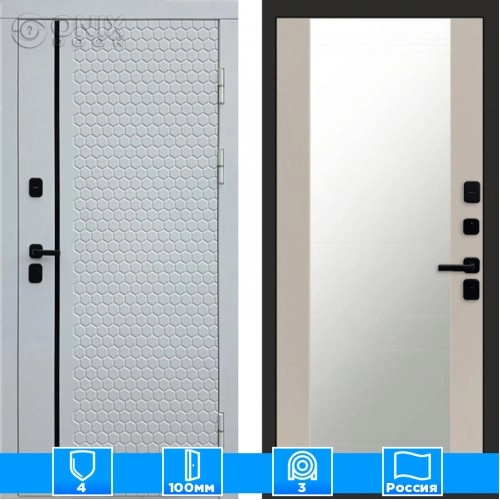 Входная дверь Престиж 125894 Зеркало слоновая кость